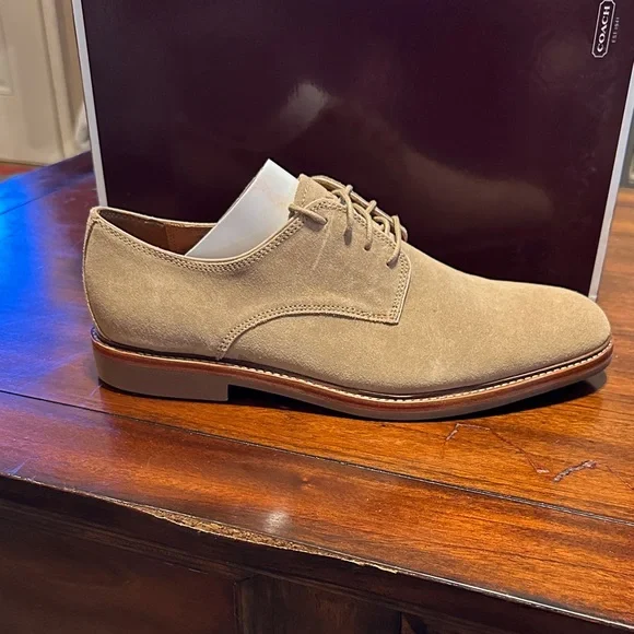 Coach Men's Taupe Suede Oxfords - Picture 5 of 13